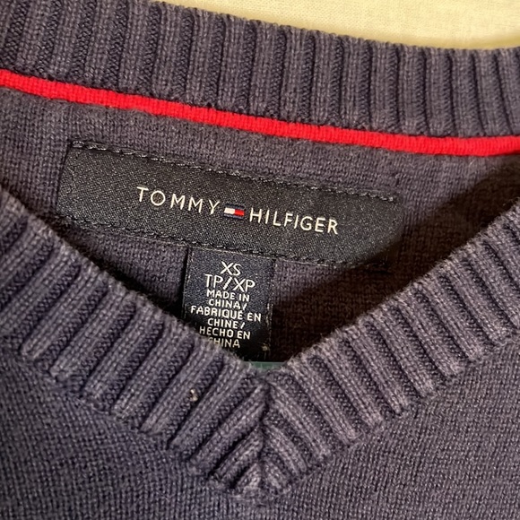 Tommy Hilfiger Extra Small Navy Blue and Red Striped Sweater - Picture 3 of 3